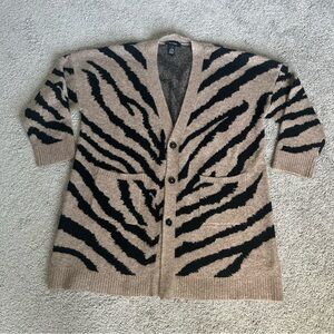 KAREN KANE ANIMAL PRINT BUTTON FRONT 3/4 SLEEVE PLUSH CARDIGAN-SMALL